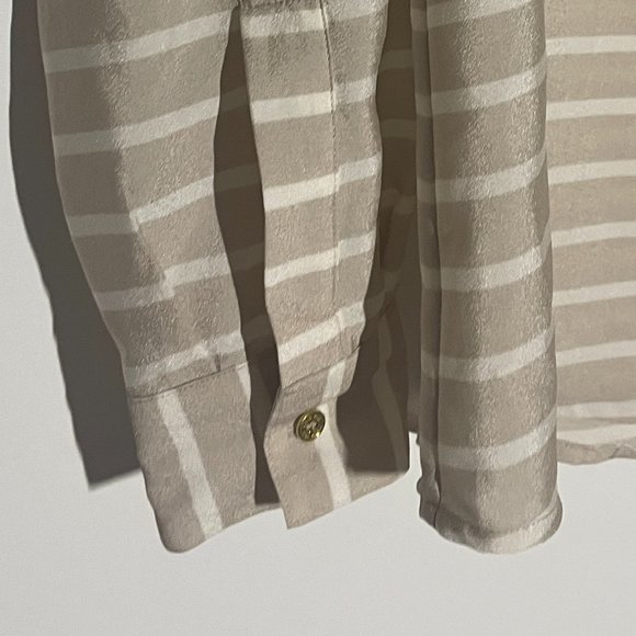 Calvin Klein | Beige & White Stripped Blouse | Zipper/Roll Sleeves/Pockets | S | - Picture 5 of 7